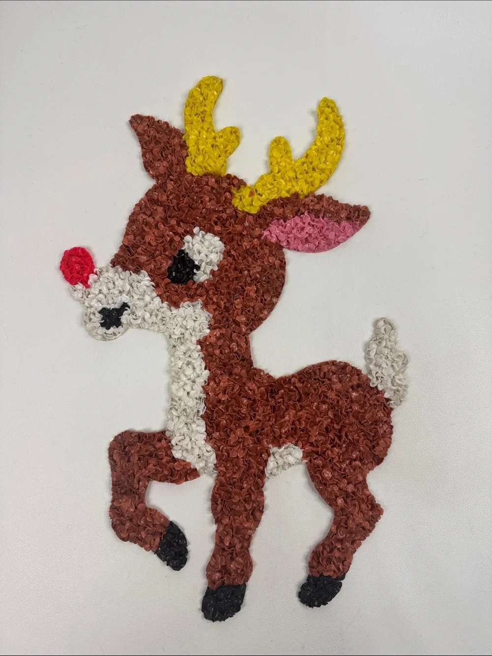 Vintage melted popcorn decor hanging Rudolph red nosed reindeer Christmas